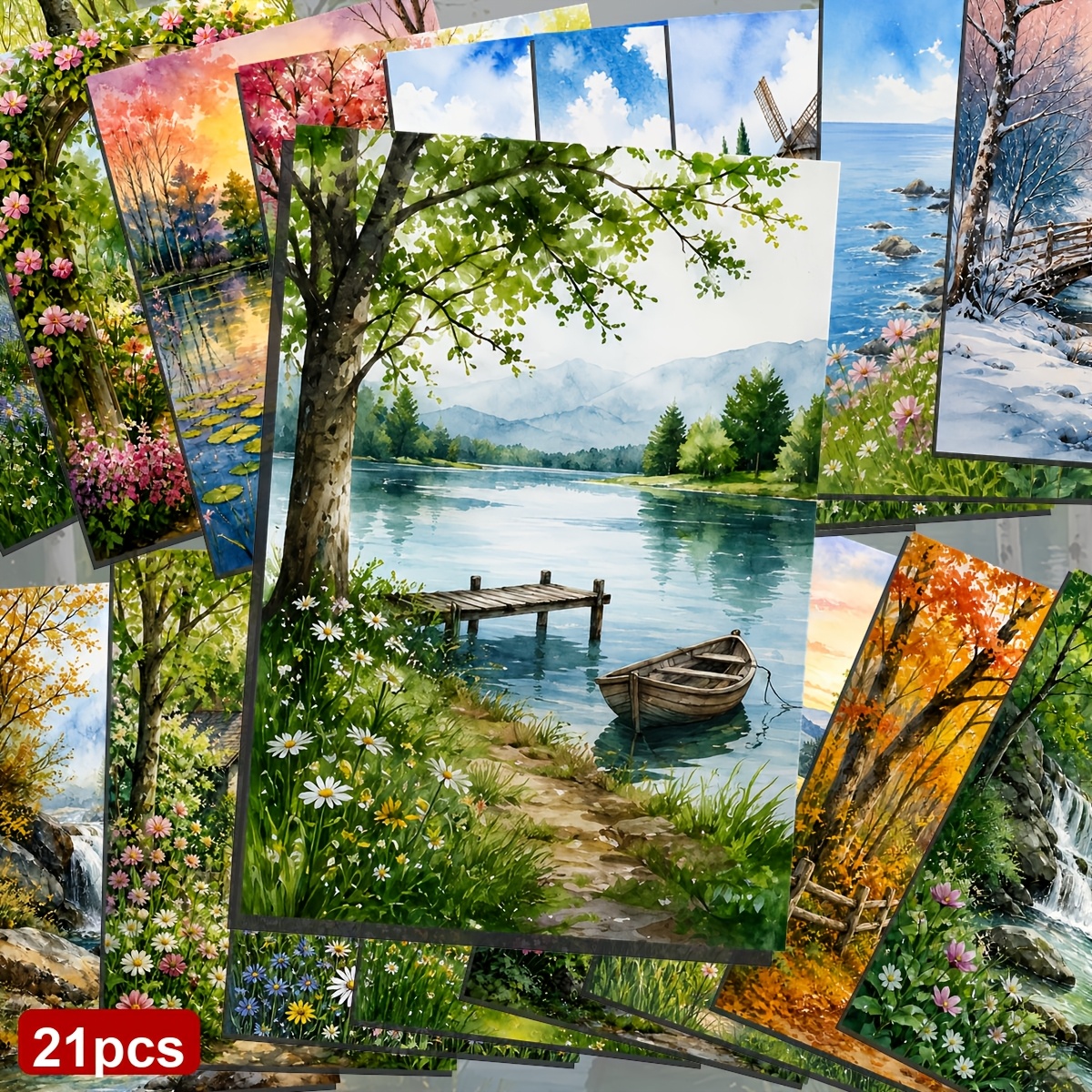 TEMU 21 Sheets Romantic Countryside Scenery Postcards - 9.5x14.5cm Diy Craft Paper Suitable For Card Making, Journaling, Album Backgrounds, Holiday