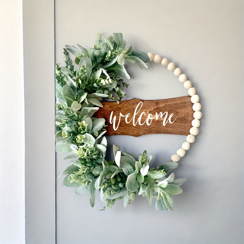 Welcome Door Wreath with Eucalyptus Leaves & Beads