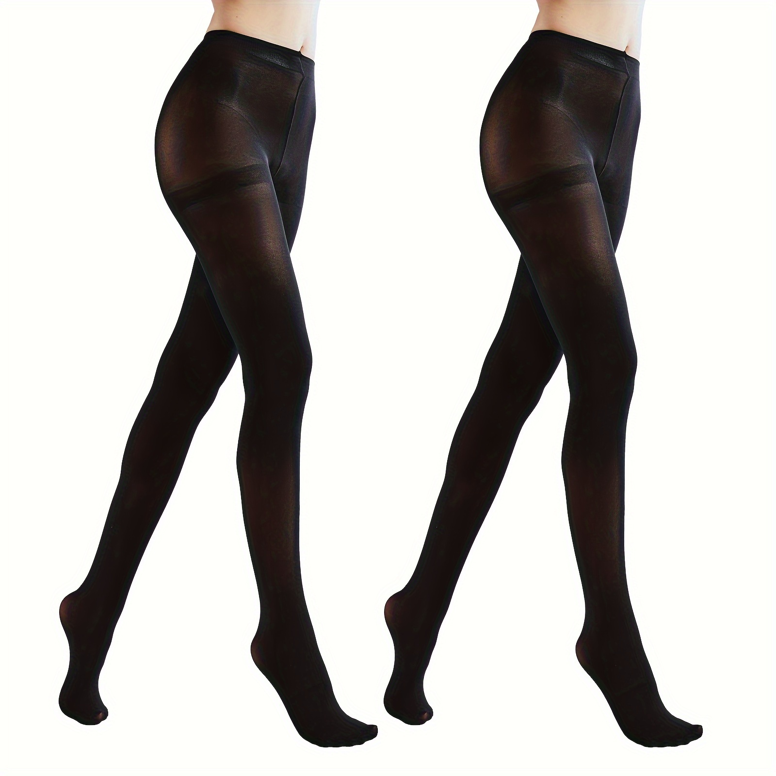 

2 paires de collants noirs pour femmes, collants semi-opaques 60D grande taille, collants en microfibre à du ventre pour femmes