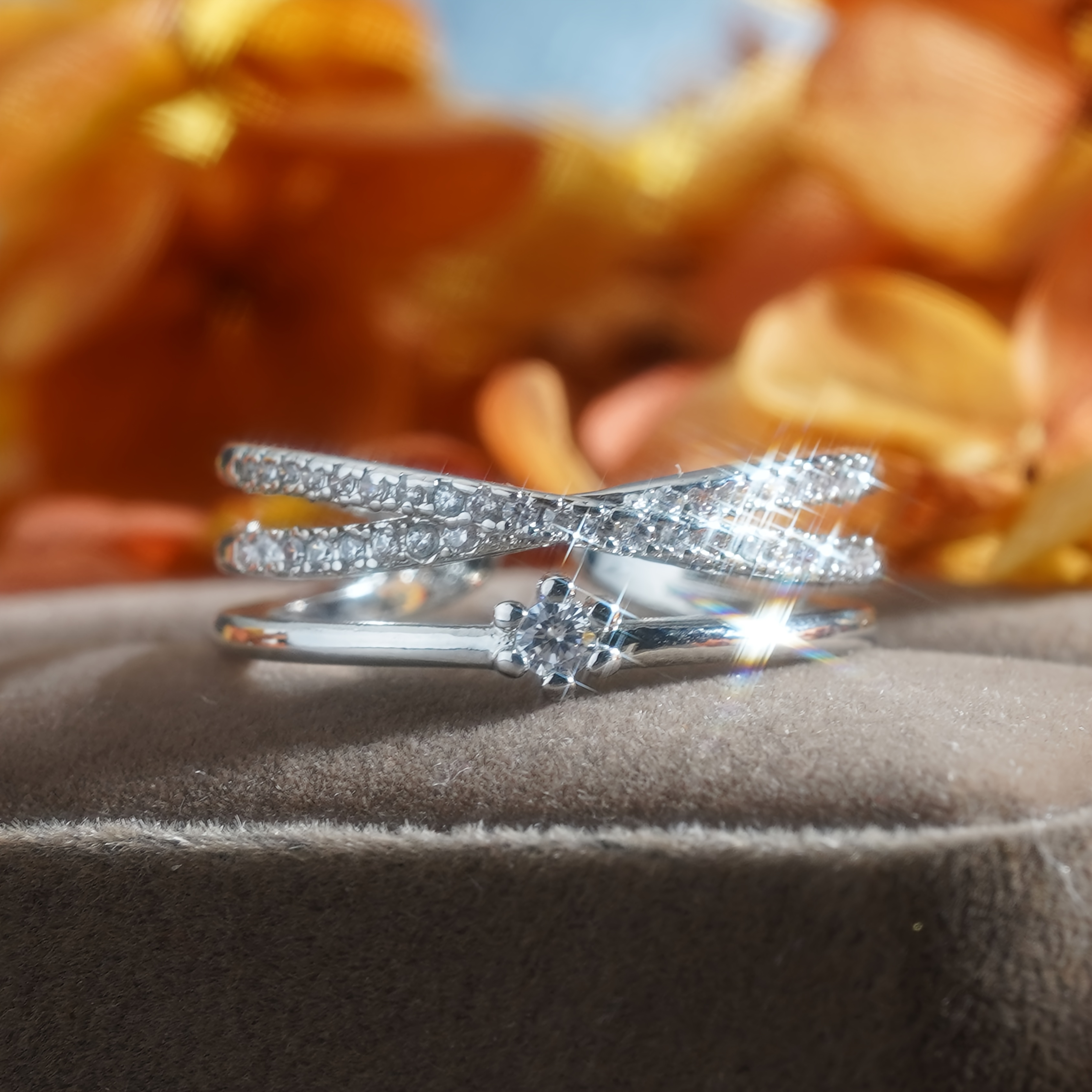 Open Adjustable Ring with Inlaid Zirconia Diamonds, Versatile Design
