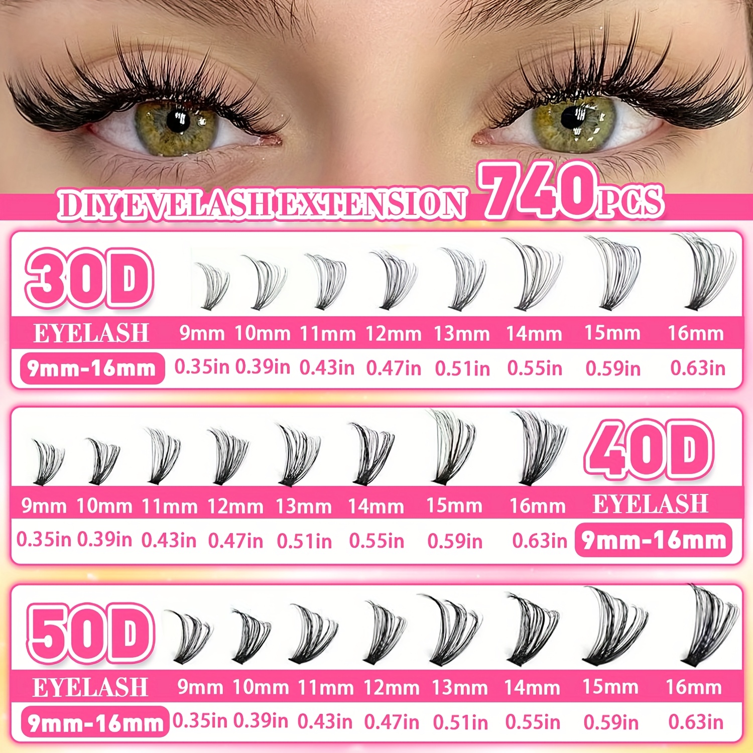 15pcs set mixed length 9 16mm d diy eyelash sion individual eyelashes kit 30d40d50d80d fish tail eyelash anime eyelash with tool natural thick ultra soft reusable wedding music festival thanksgiving day and daily use gift set details 4