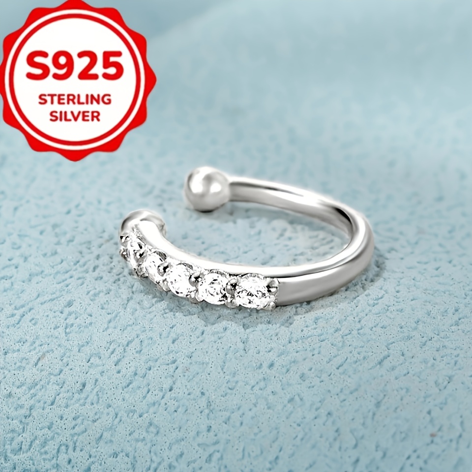 TEMU 2pcs Bohemian Faux Nose Ring, 925 Sterling Silver With Cubic Zirconia No Piercing Needed, Fashion Hip Hop Accessory