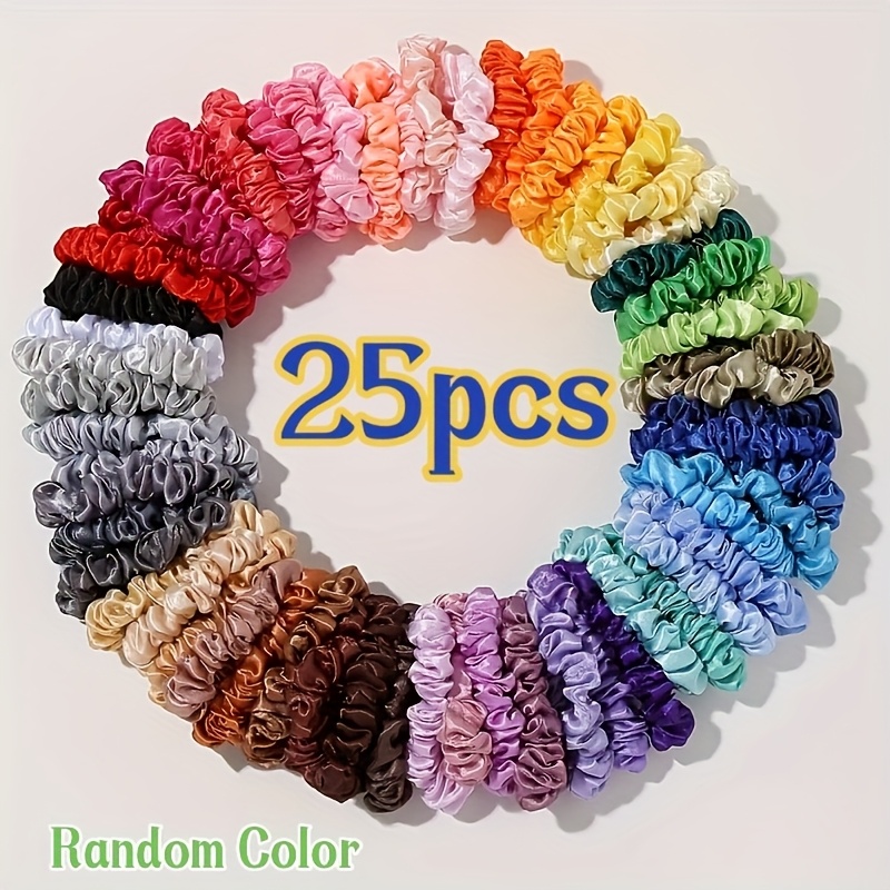 25pcs/50pcs Random Color Color Large Ring Solid Color Bright Surface Easy High-end Hair Tie Headwear