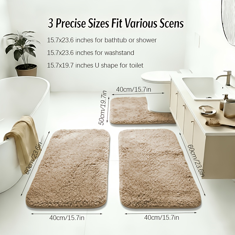 TEMU 3pcs Beautiful Plush Long Plush Super Absorbent Bath Mat Set, Fluffy, Plush Super Soft Stepping Feel, Comfortable And High-quality Bath Carpet,