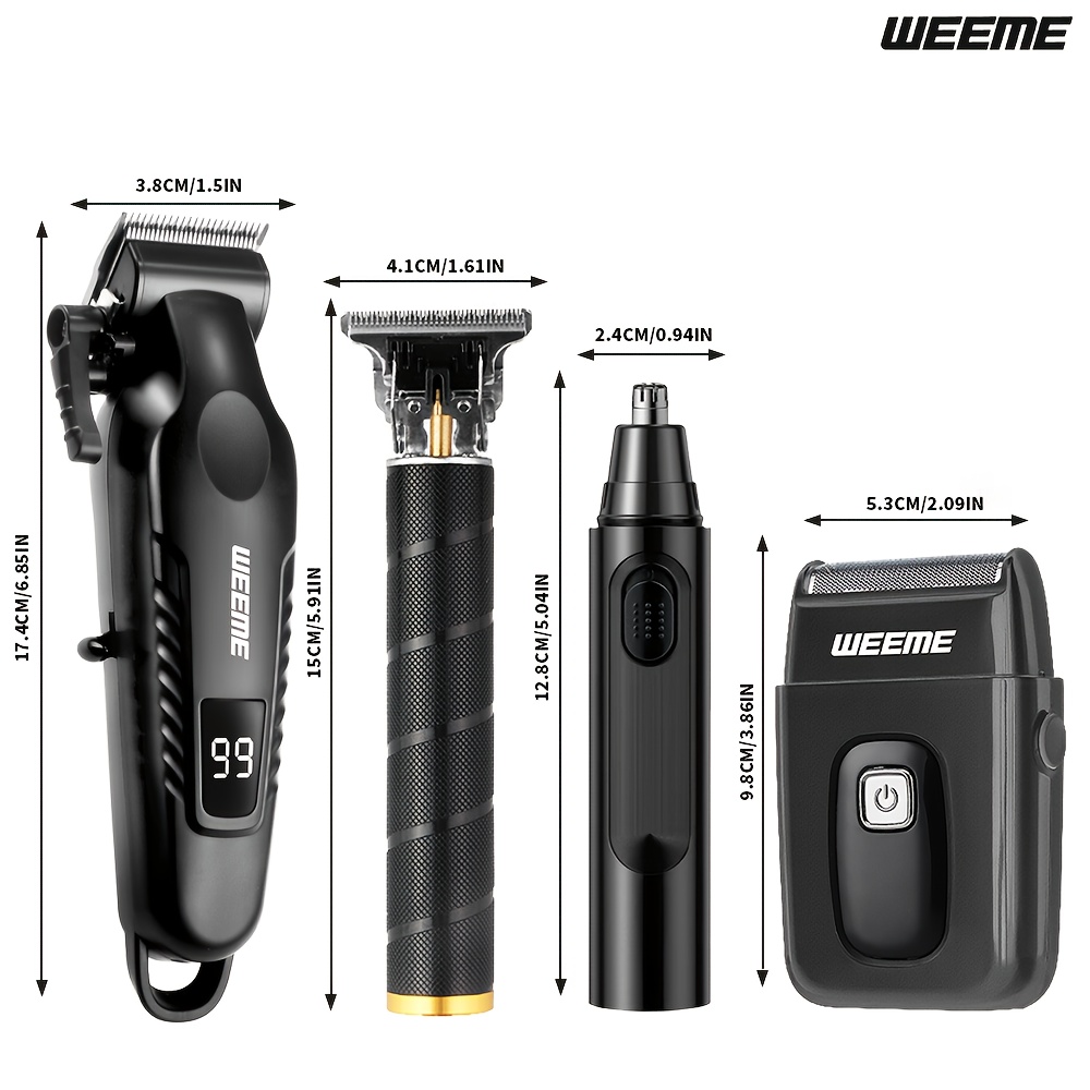 Men's Grooming Kit with USB Rechargeable Hair Clipper, Nose Trimmer, Electric Shaver, and Limit Combs – Available in 1 to 4-Piece Sets
