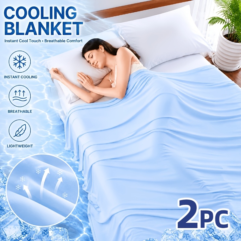 TEMU 2pcs Cooling Blanket For Summer, Lightweight Air Conditioner Quilt, Breathable Skin-friendly Cool Blanket For Hot Sleepers, Portable Thin Throw