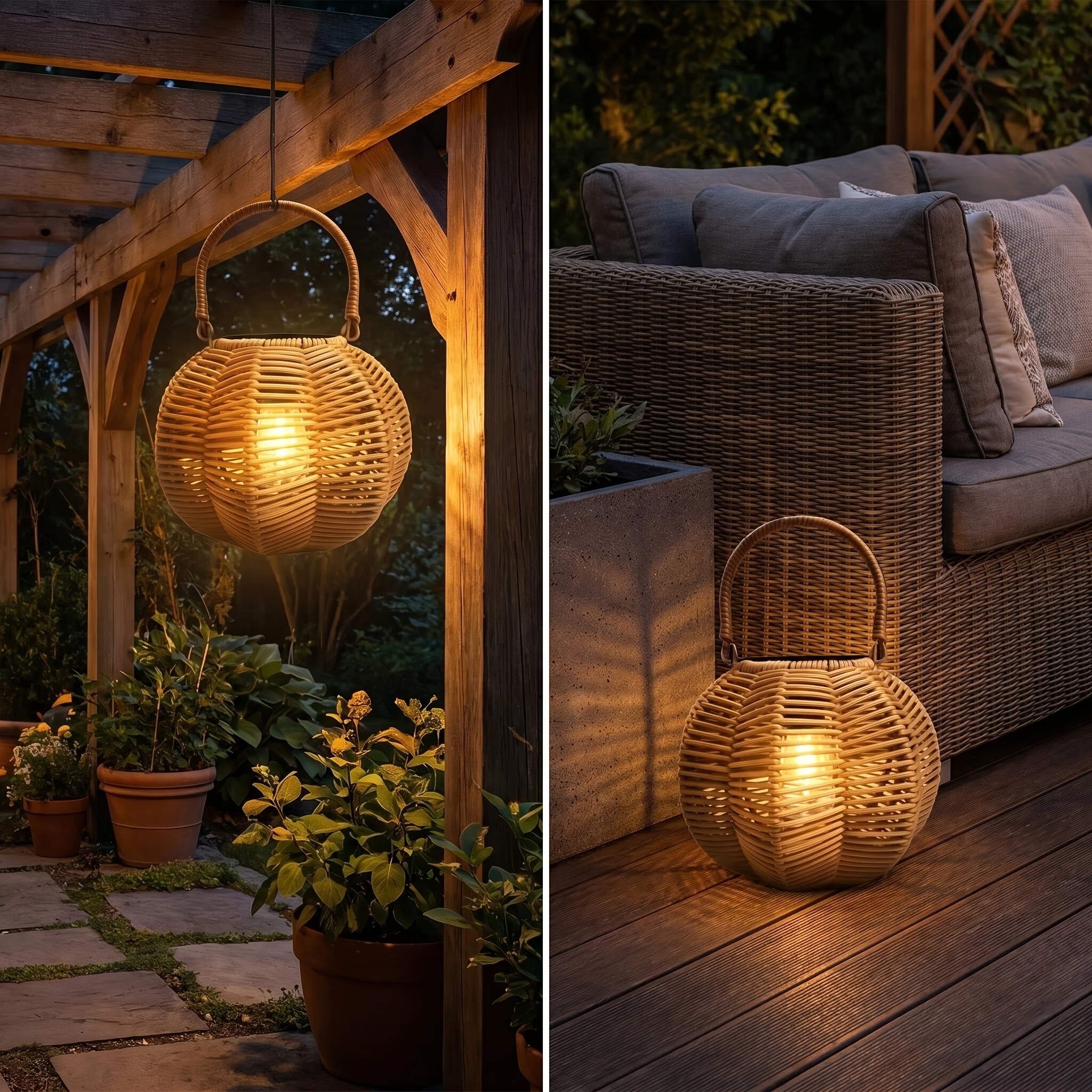 Outdoor Hand-Woven Solar Lantern with Handle, Hanging & Standable Solar Garden Decor Light, Perfect for Courtyard, Patio, Porch, Lawn, Pathway, Wedding and Home Decoration