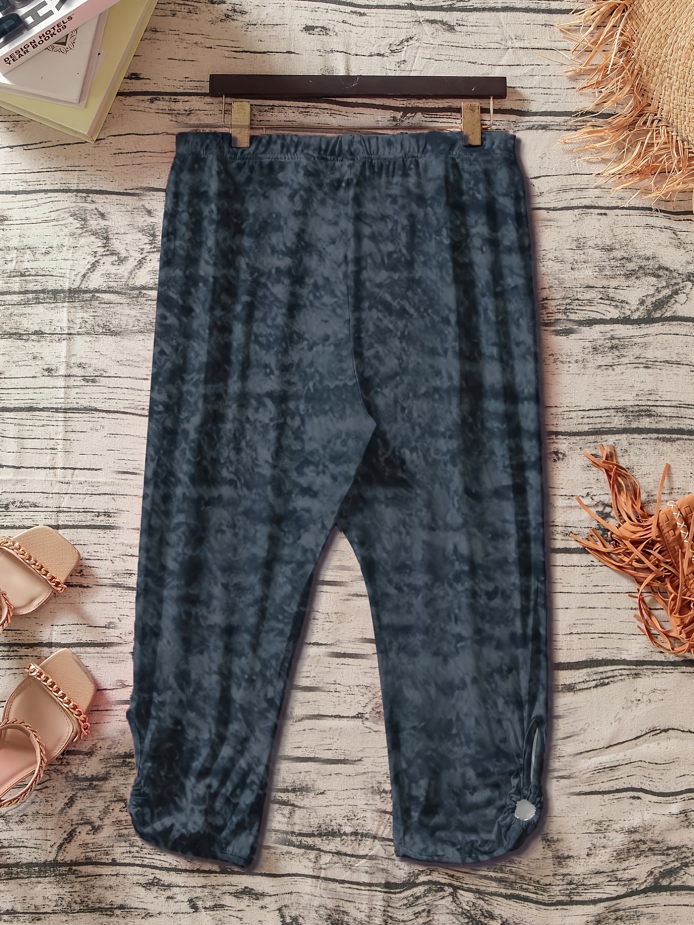 Women's Plus Size Stretchy Casual Pants - Solid Color Black, Elastic Waistband, Comfort Fit, Polyester, Machine Washable - Ideal for Spring/Summer/Fall