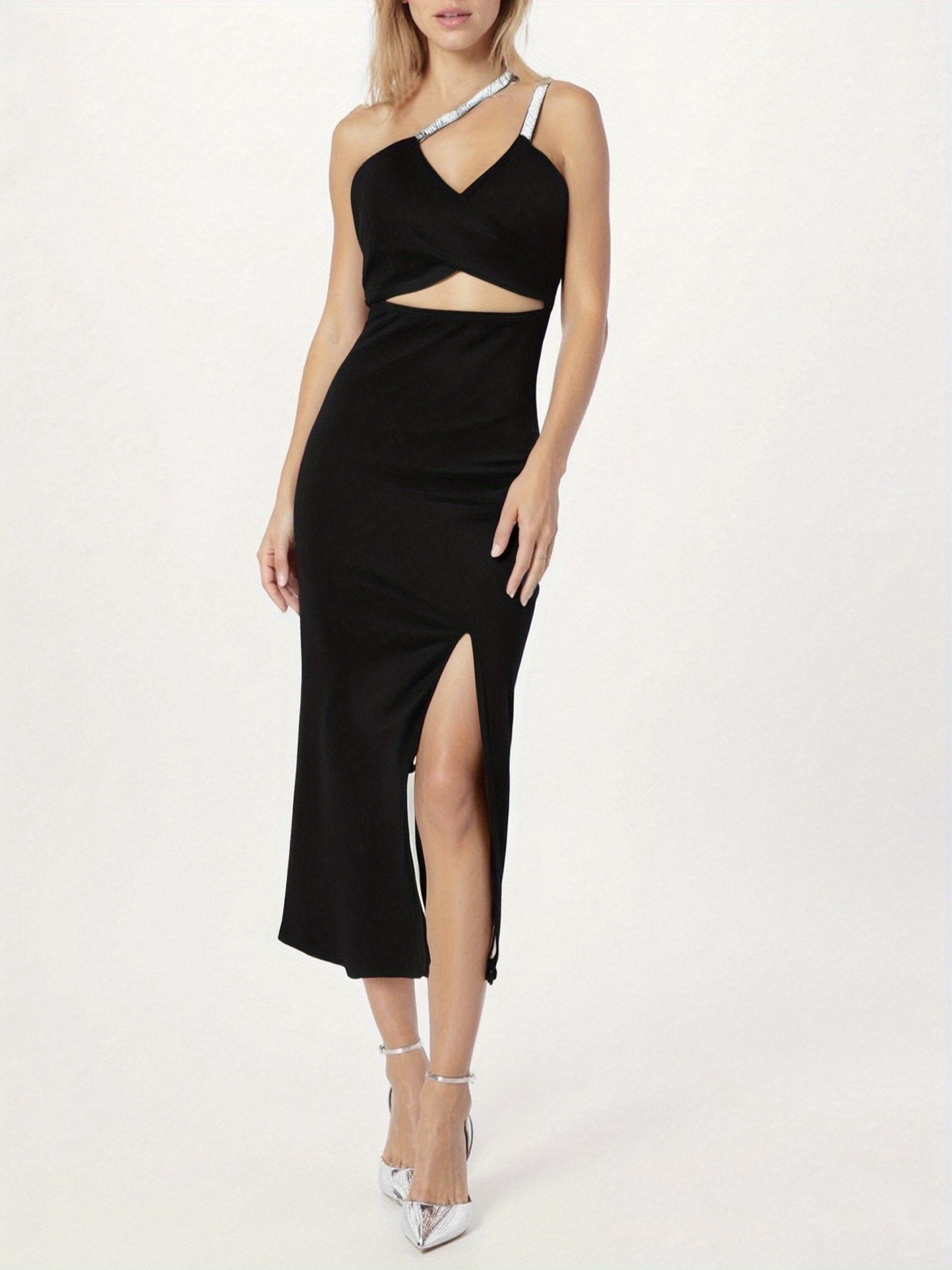 strapless open back dress One Shoulder Mesh Ruched Dress main image 1
