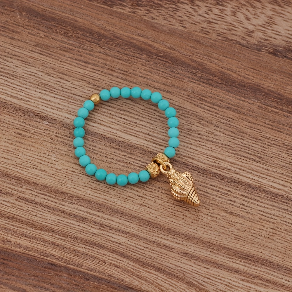 Ocean Style Beaded Ring - Adjustable Turquoise Stone Ring with Charms