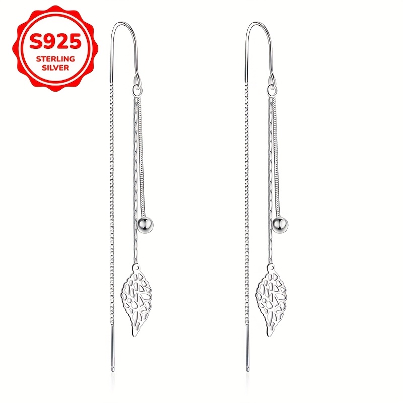 

Pair Of Women's Earrings With Tassel And Hollowed Leaf Design 2.6g 925silvery For And Gift