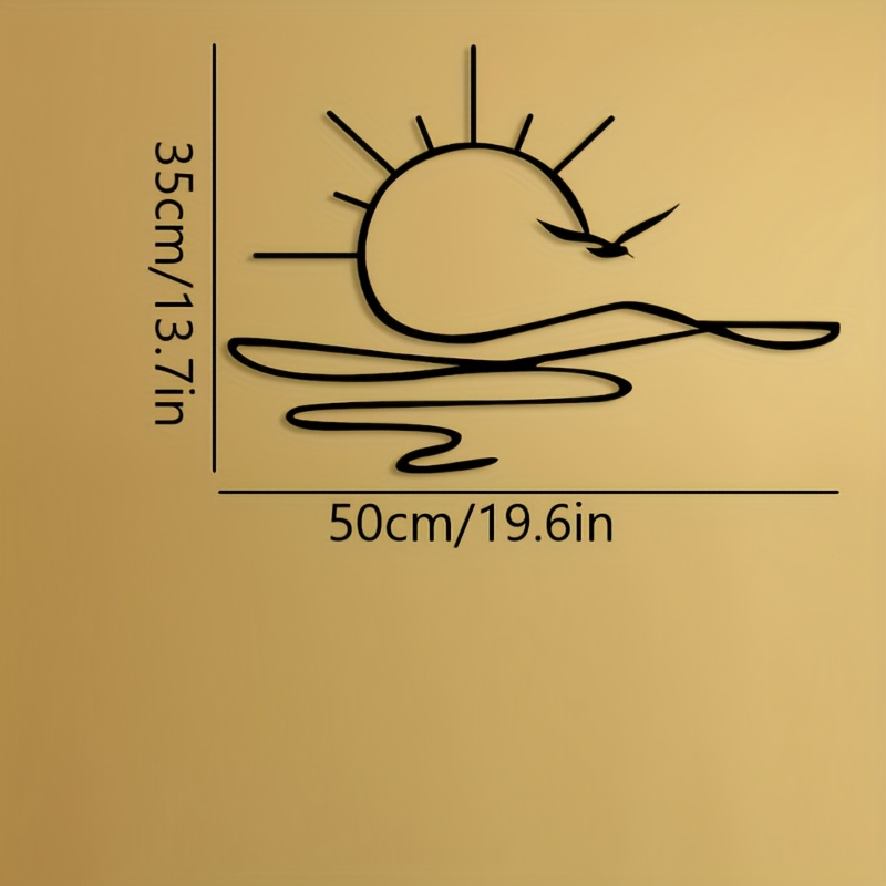 Image of 1pc Minimalist Metal Sunrise Wall Art - Black Silhouette Design With Seagull & Waves, Perfect For Living Room Decor Or Housewarming Gift, Home Decor Christmas Halloween