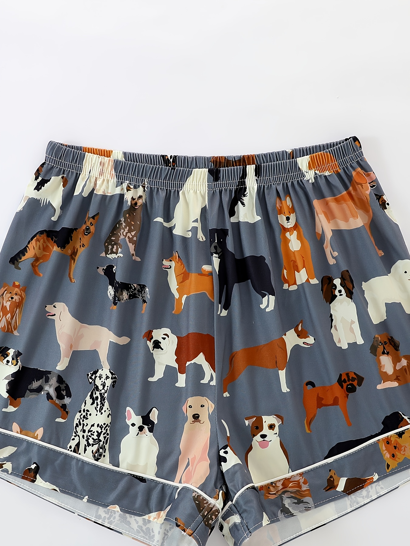womens pajama set lapel short sleeve open front shirt and loose elastic shorts with animal dog print cool summer wearable outdoors casual   sleepwear and loungewear suit polyester fabric Product details 7