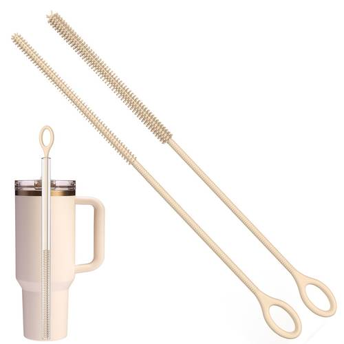silicone straw cleaning brush extra long head designed for narrow tubes reaches into lid straws bottle straws food grade flexible for stain removal