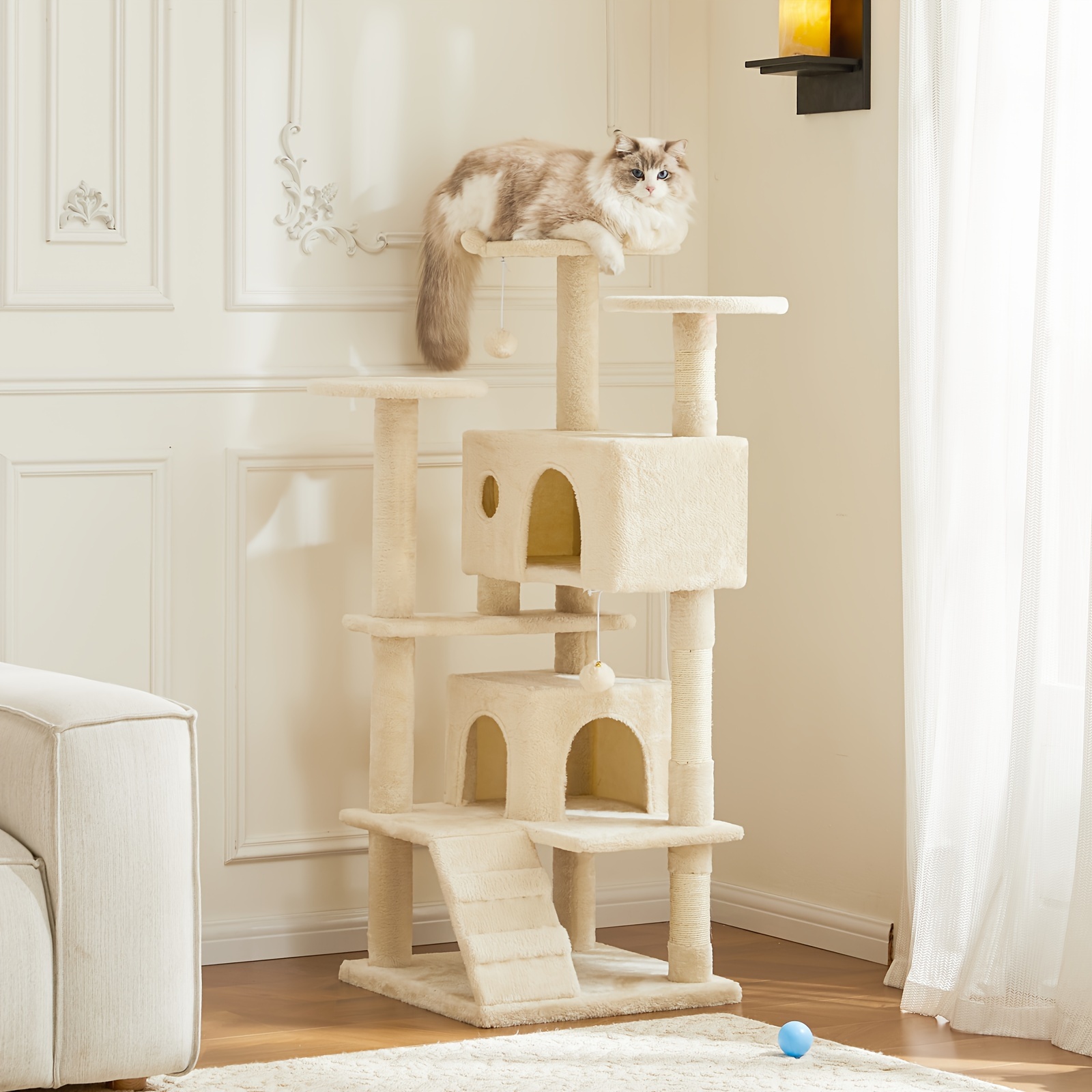 

Cat Play House With Large Condo, Indoor Cats Tall Multi-level Tower, Natural Sisal Scratching Post, Climbing Ladder