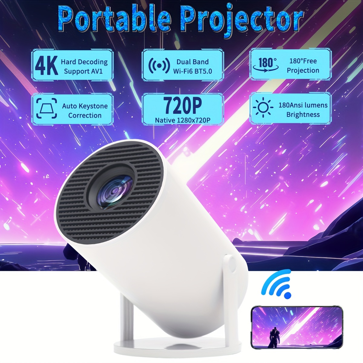 

New Projector 11.0 160ansi Wifi6 + Bt5.0 Us H713 - Arm -a53 Hd 1280*720p 4k Halloween Christmas