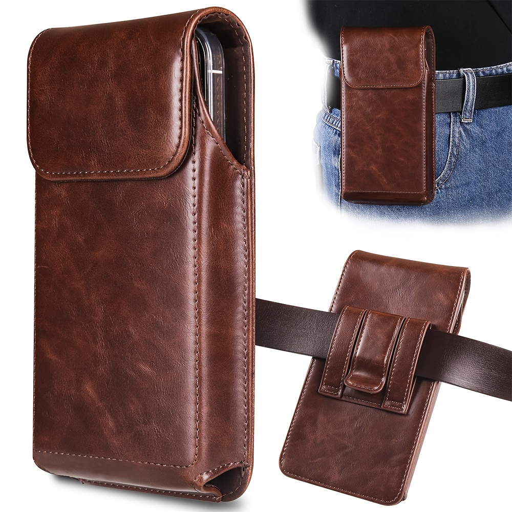 Image of Men' Leather Phone Wallet Case With Belt Clip - Multi-functional Edc () Belt Loop Holster, Adjustable Strap & Card -like Pocket, Durable Wallet Pouch For Smartphone (/) - Brown