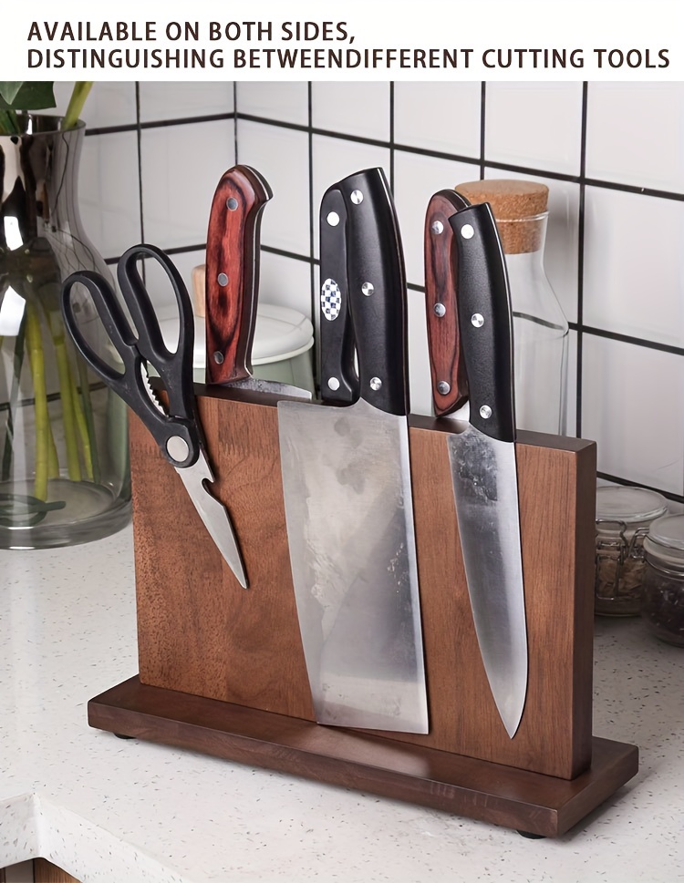 natural rubber wood magnetic knife strip premium solid wood knife holder block for kitchen and workshop tools details 4