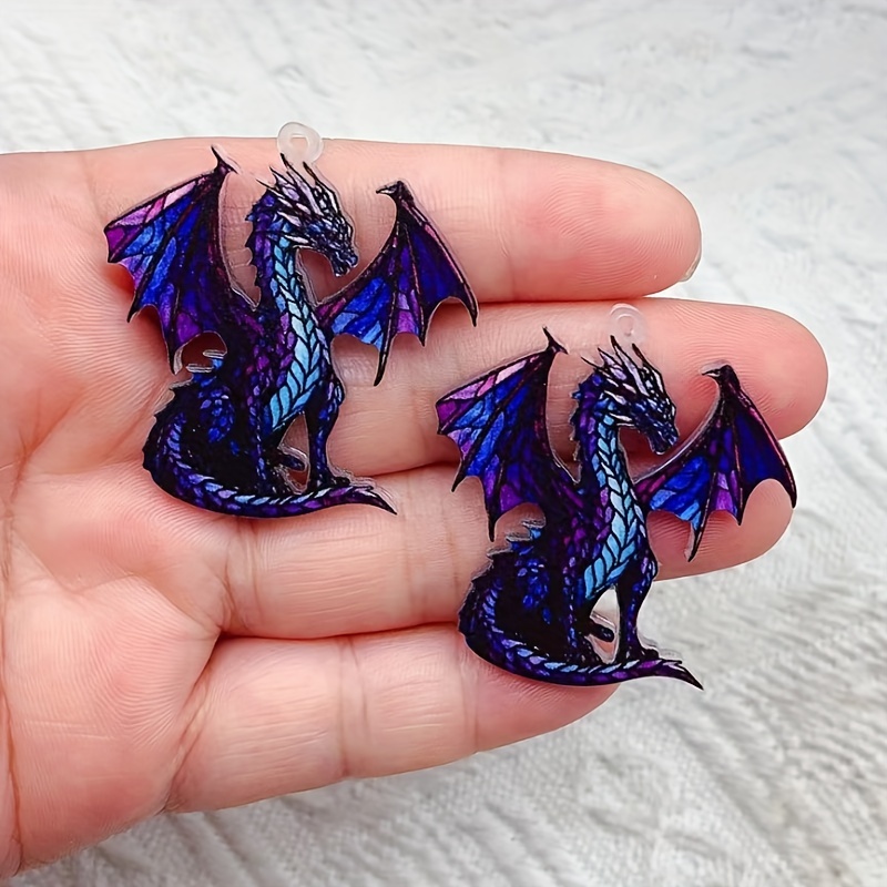 

10pcs Vibrant Acrylic Dragon Charms Set - Mystical Blue & Purple Design For Making, Ideal For Necklaces, Bracelets & Earrings Crafting, Charms For Jewelry Making