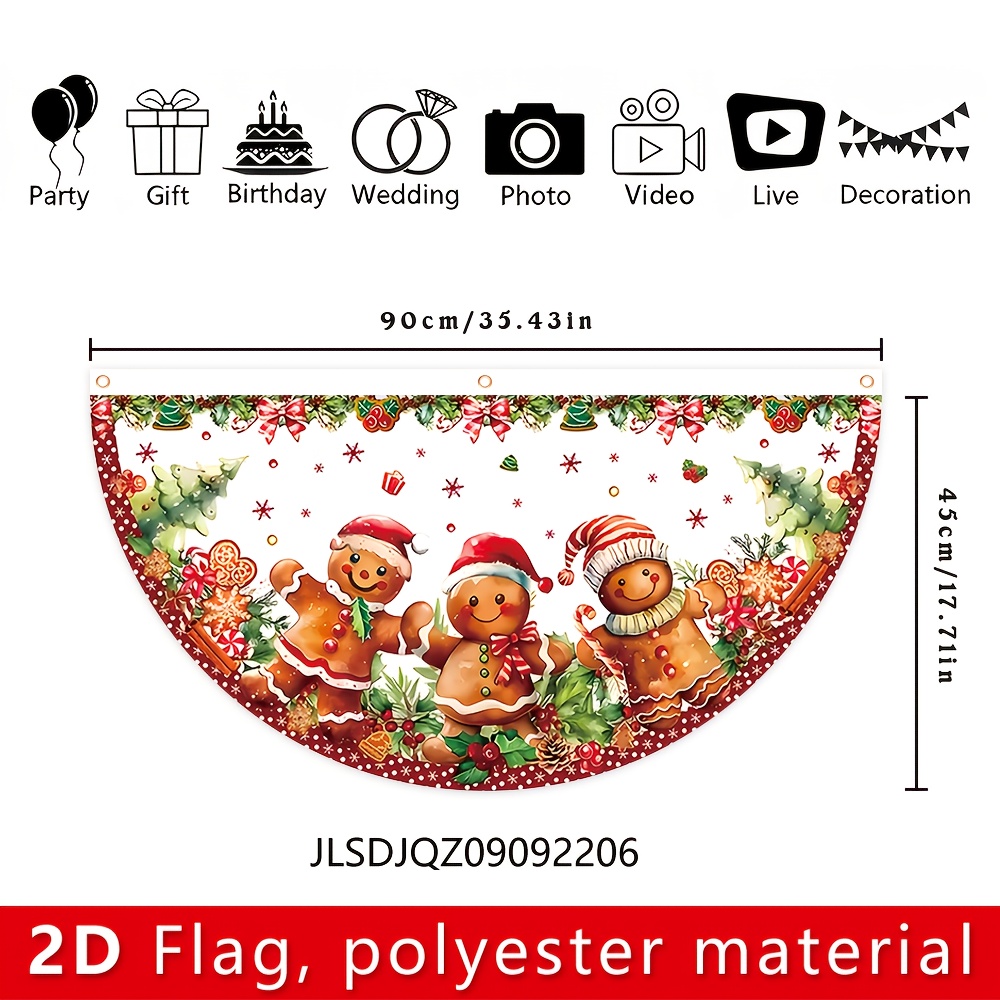TEMU 2d Flat, 2d Flat Banner, 1pc Christmas Gingerbread For Man Decorative Fan-shaped Banner Flat, 45cm/90cm, 17.7in/35.4in, For Power Generation,