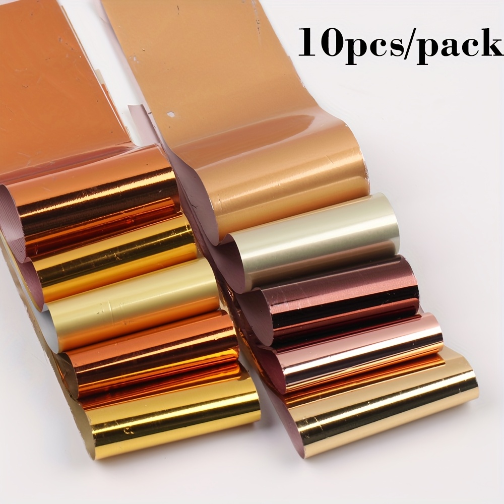 10pcs Y2k Metallic Bronze Nail Foil Paper Nail Art Transfer Foil Star Glue Transfer Slider Rose Golden/golden/silvery Chrome Nail Sticker For Diy
