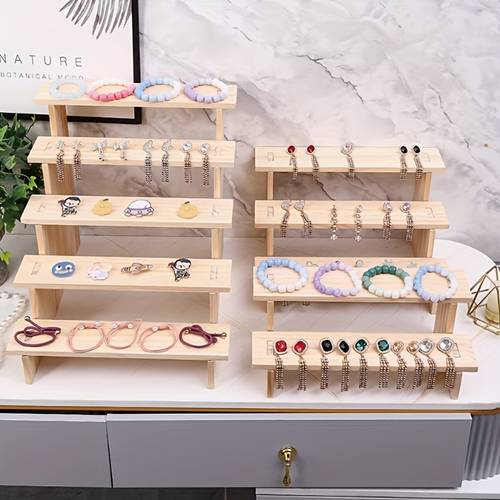 home decor natural wood colored multi purpose ladder rack jewelry display