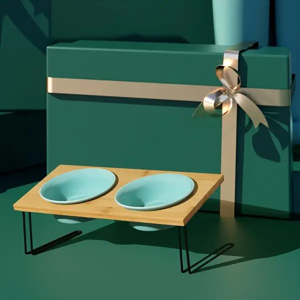 ceramic elevated cat bowls small dog bowls 15 tilted raised pet bowl with solid wooden stand to protect spine water and food feeder for cat and dog pack of 2 Product details 5