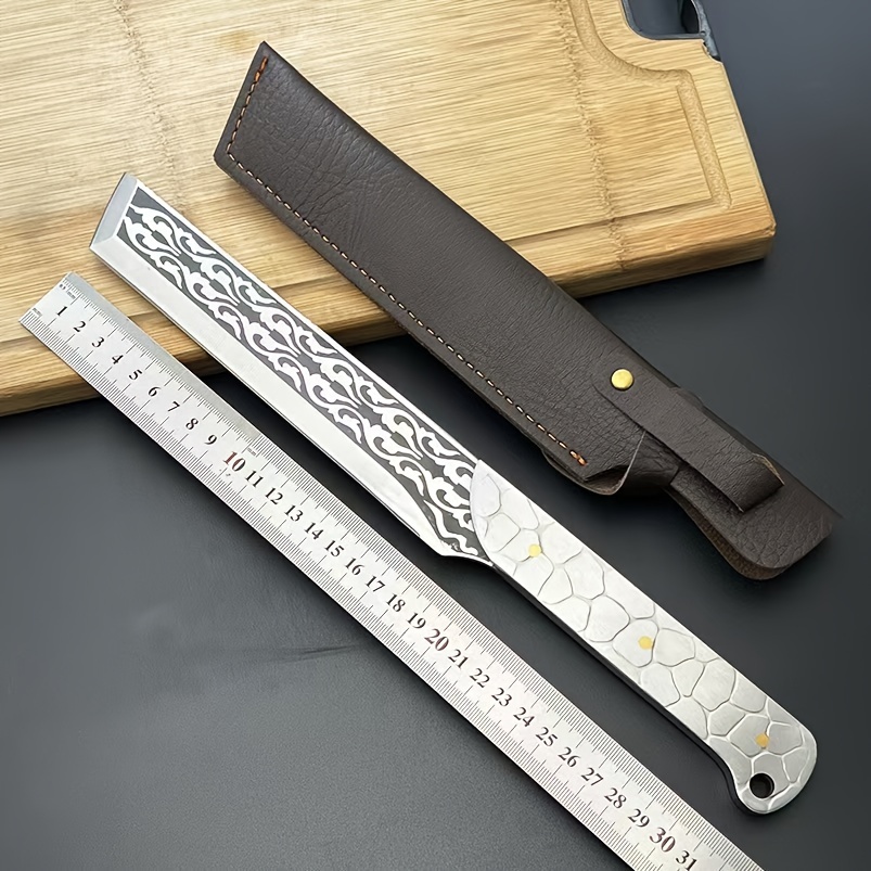 

1pc, Fixed Blade Knife, Handmade Versatile Forged Knife- Lce Hammer Pattern For Kitchen And Outdoor Use, Included Sheath