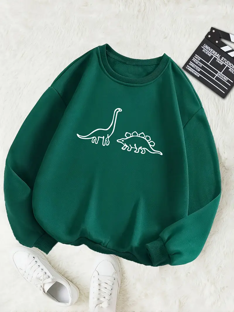 women's cartoon dinosaur print pullover sweatshirt casual Temu