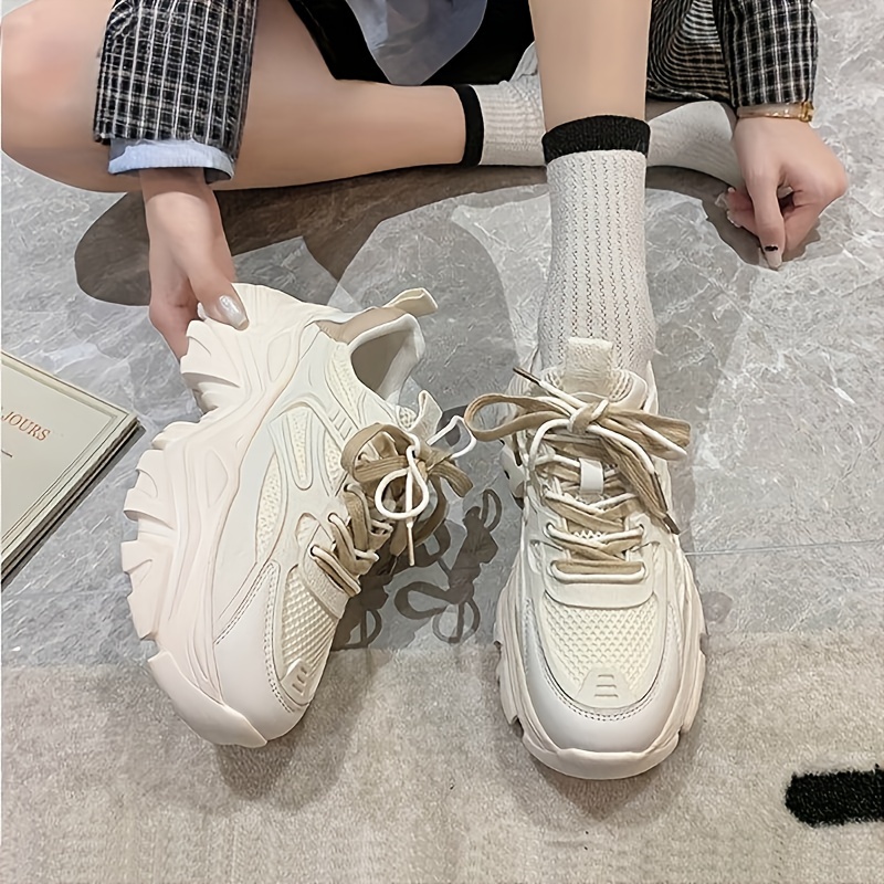 

Women's Platform Sports Shoes, Trendy Lace Up Low Top Height Increasing Sneakers, All-match Outdoor Chunky Shoes