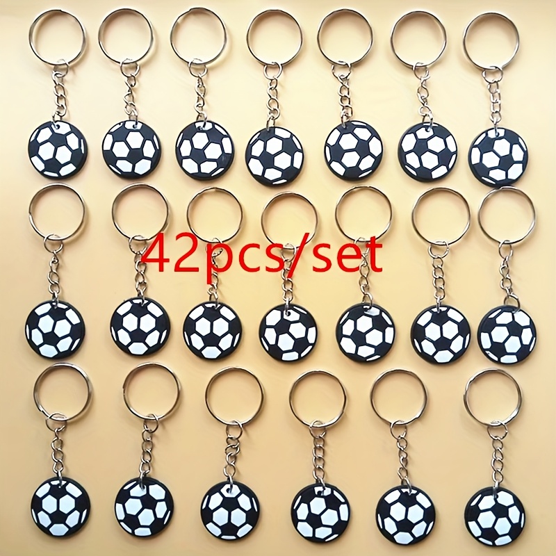 E-shop 2D Flach, 20/42 Stück Cartoon 2D Fußball Schlüsselanhänger Metallring Taschenaccessoire, Sport-Themenparty Geschenk für Fans Ideales