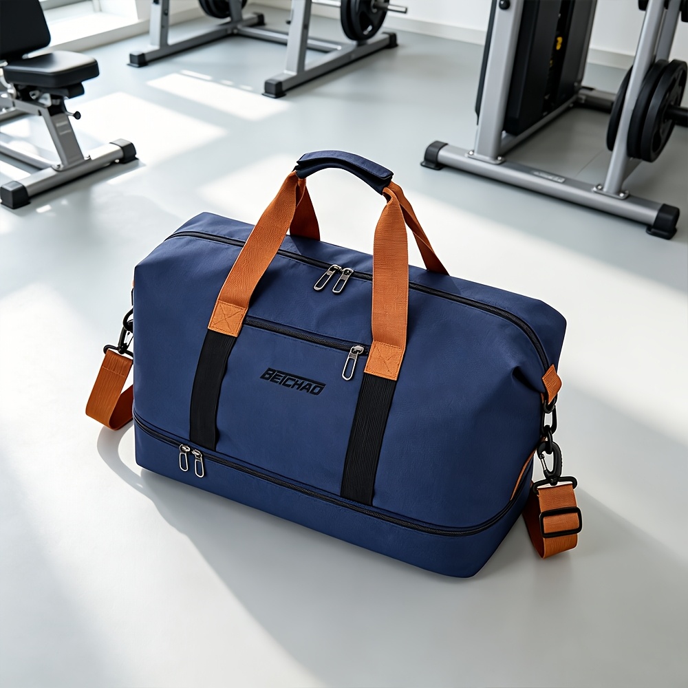 TEMU Large Travel Duffle Bag For Women Men, Overnight Bag With Bottom Shoe Compartment, Versatile Gym Bag For Sports, Carry On Luggage Tote