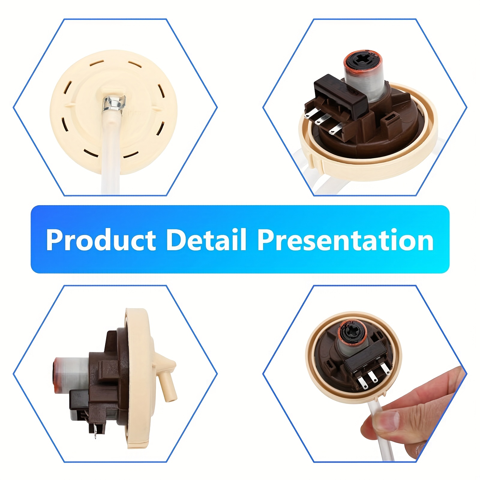 1x Interruptor de Presión de Nivel de Agua PFCKE Compatible y Reemplazo Directo para WA400PJHDWR, WA40J3000AW, WA45K7600AW, WA5471ABP/XAA, WA456DRHDWR - Sensor de Presión para Lavadora, Reemplaza PD00002248, PS4217081, EAP4217081