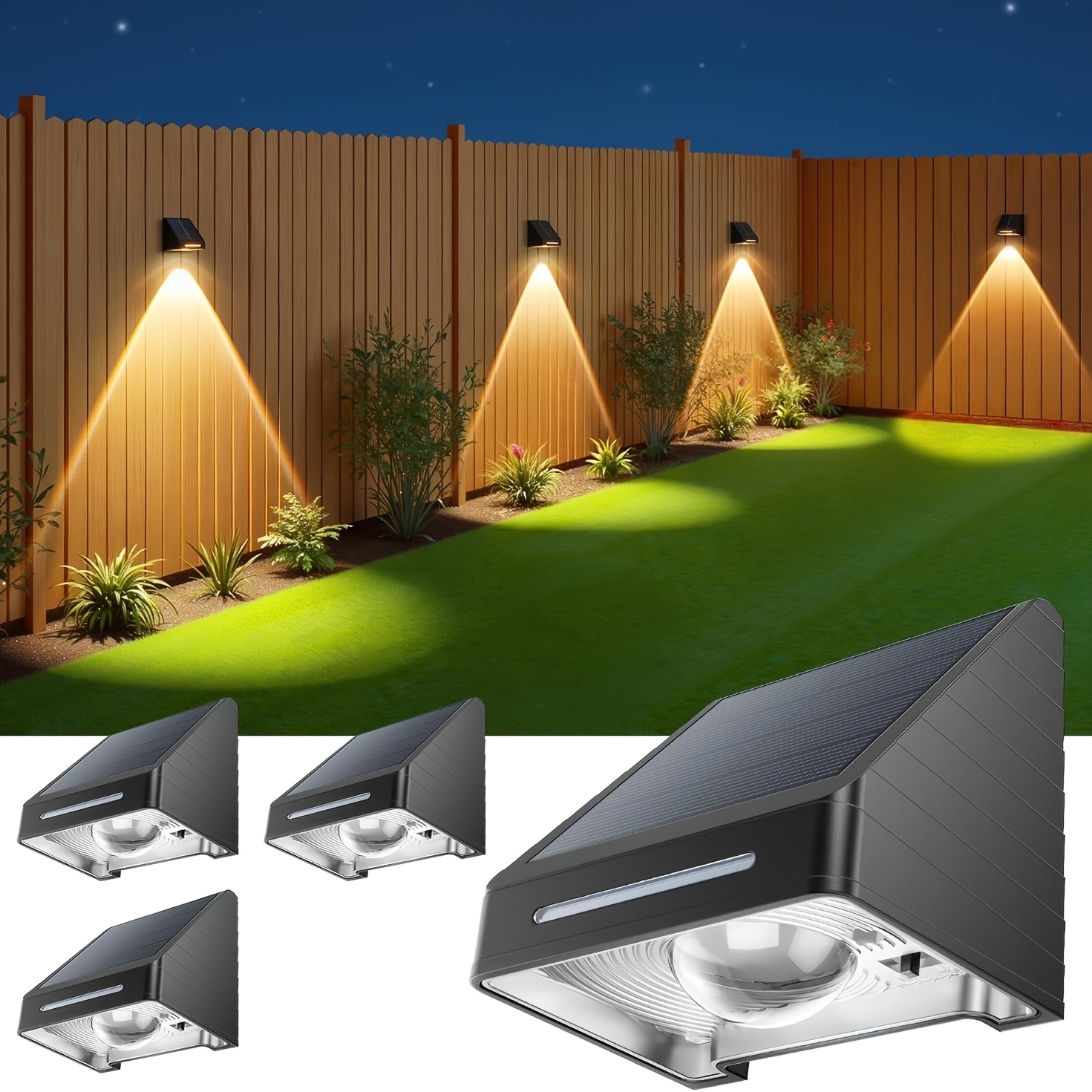 Image of Solar Fence Lights Outdoor 4/6 Pack, Lens, Cold White And Warm Light & 9 Fixed Rgb Fence Solar Lights Outdoor, Auto Deck Lighting For Wall, Patio, Backyard, Step, Railing