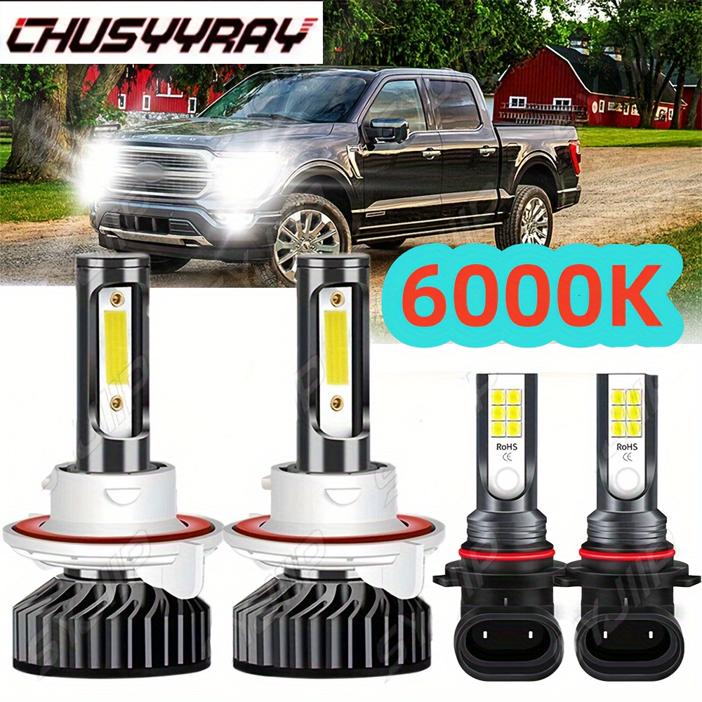 

4pcs F150 2005-2009 6000k Led Headlight High/low Beam+fog Light Bulbs Combo, 9008 9006 120w 6000k 48000lm