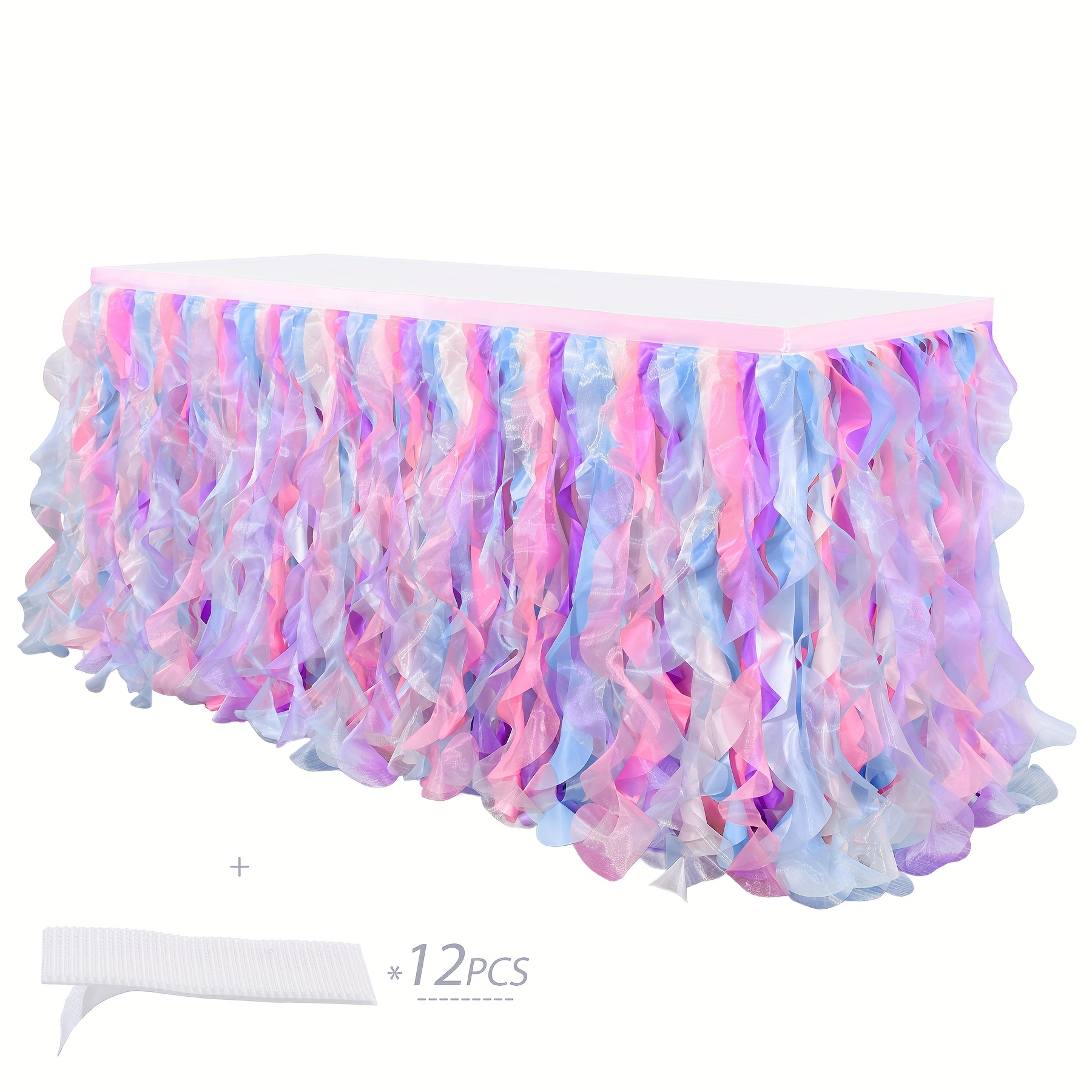TEMU 6ft Willow Table Skirt For Rectangle Or Round Tables, Ruffle Curly Lace Ballet Tablecloth, Princess Birthday Party Cake Tutu Table Skirt Table