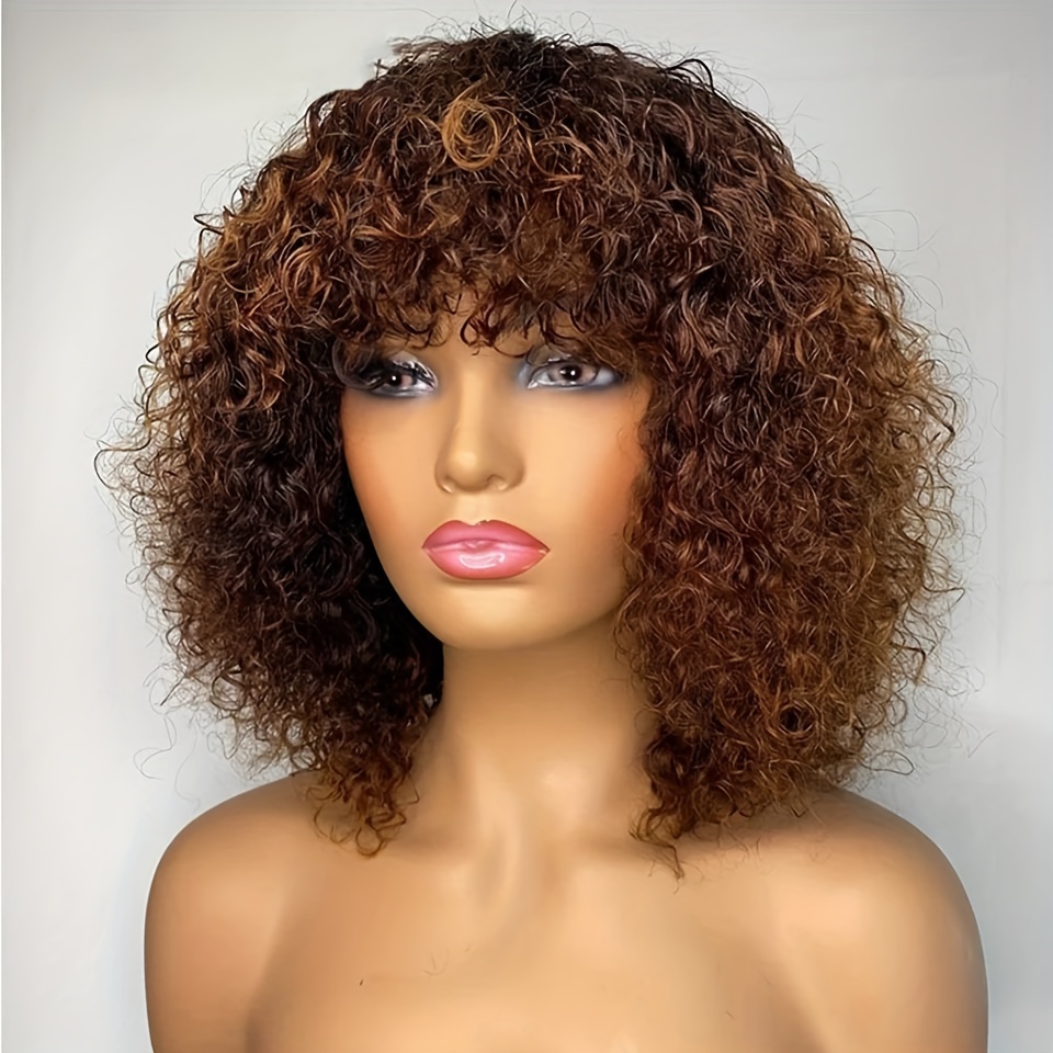 Image of Curly With Bangs Human Hair Wigs Wigs For Women Peruvian Human Hair Wigs Curly Wig
