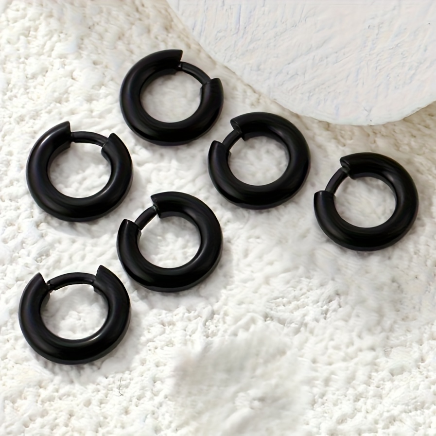 E-shop 3 Paar/Set Minimalistische Herren 316 Edelstahl Creolen, inklusive 8mm, 10mm 12mm Größen. Ein Set Hip-Hop Style Creolen, Unisex Schmuck, ein