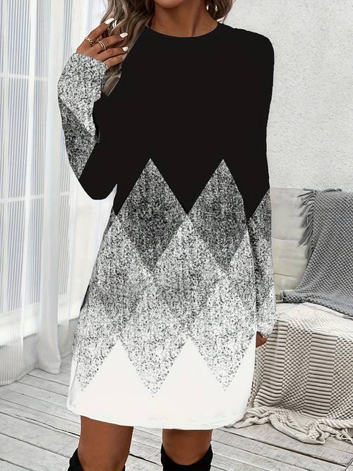 vestido de larga para mujer con estampado digital de leche, degradado y diseño de diamantes, vestido tipo camiseta de cuello , falda midi casual y