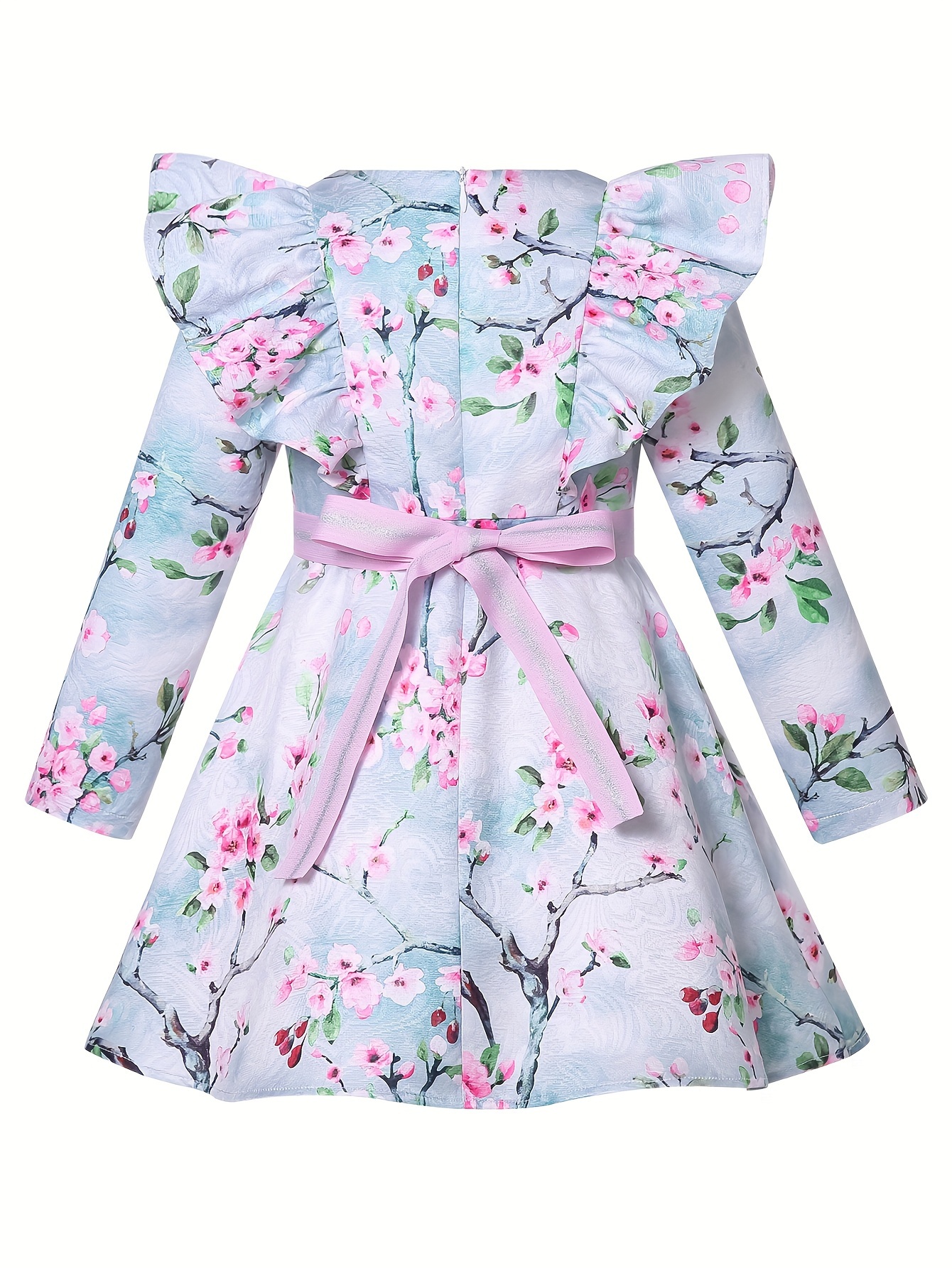 Girls Floral Dresses Flutter Long Sleeve Winter Fall Dresses for Girls