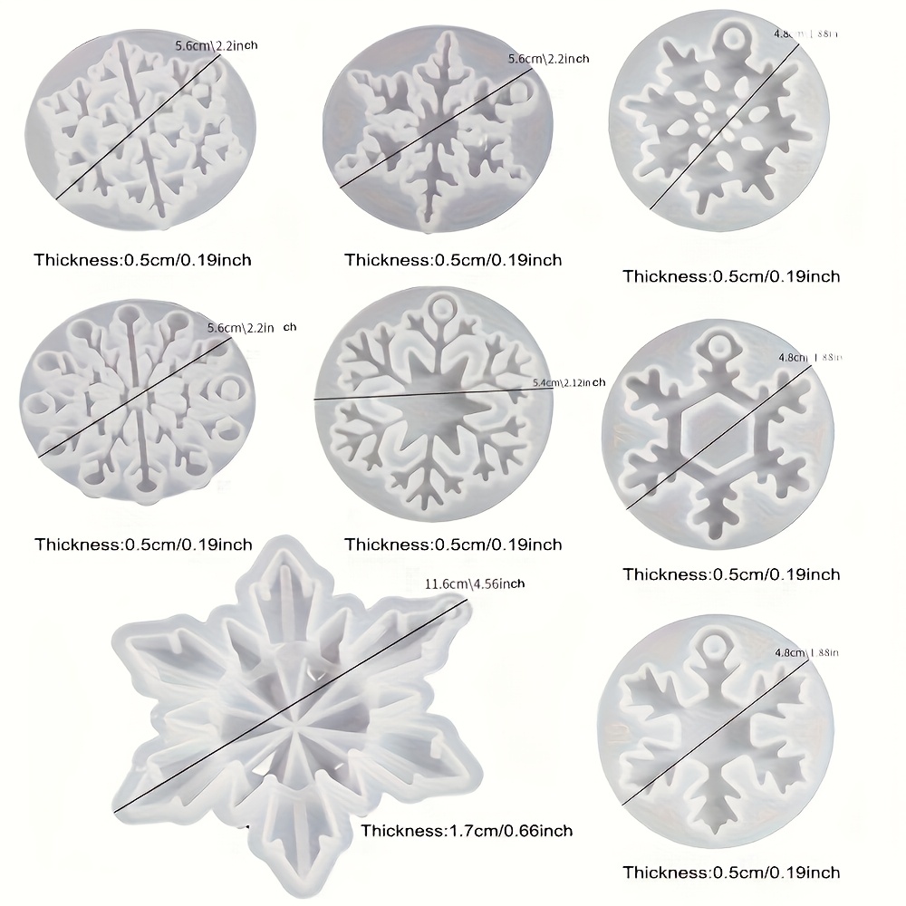 E-shop 8 Schneeflockenformen Set, geeignet für Weihnachtsanhänger Dekorationen an Bäumen, Spiegel Diamant Schneeflocken Schlüsselanhänger Etikett