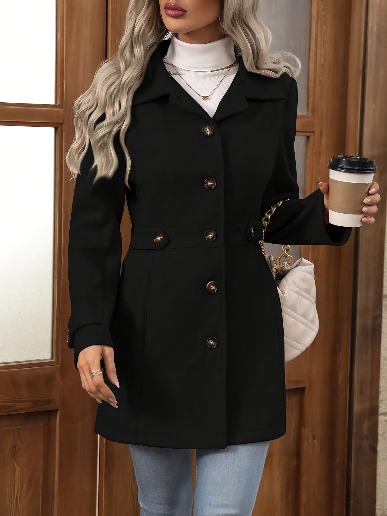 Abrigo beige para mujeres - Formal y casual, estilo trench, lavable a máquina, no elástico, elegante, para invierno, oficina, fiestas, outfits cotidianos, coats para ladies, wear de oficina, hemline asimétrico, detailing refino, layering versátil, professional para mujeres