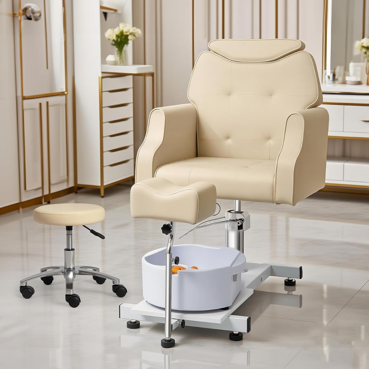 pedicure chair w/stool bubble massage bath, 360° rotation