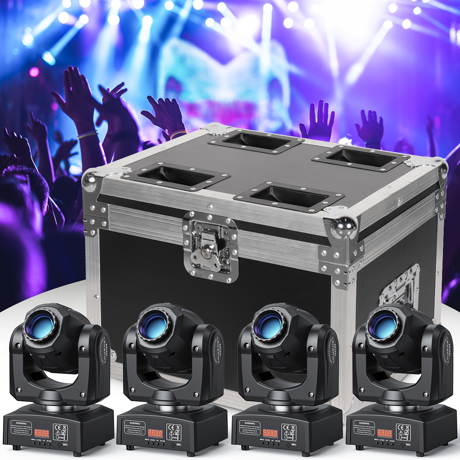 4 Pack Of 120W LED Moving   Including Transport Case, Stage Light DMX512 Disco DJ Party Lighting, 7+1   & Strobe for Stage/Party/Wedding, Disco Party Supplies, Disco Lights, Dj Equipment, Dynamic Lighting, Professional Spotlights,   Lighting, Lightweight Design, Gobo Projector, Event Planners, Djs And  
