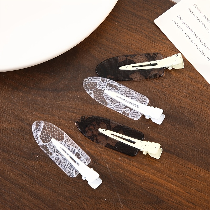 2pcs/4pcs Fashionable And Acetate Sheet Seamless Bang Hair Clips, Vintage Grid Lace Edge Hair Accessories, Simple Hairpins, Headwear For