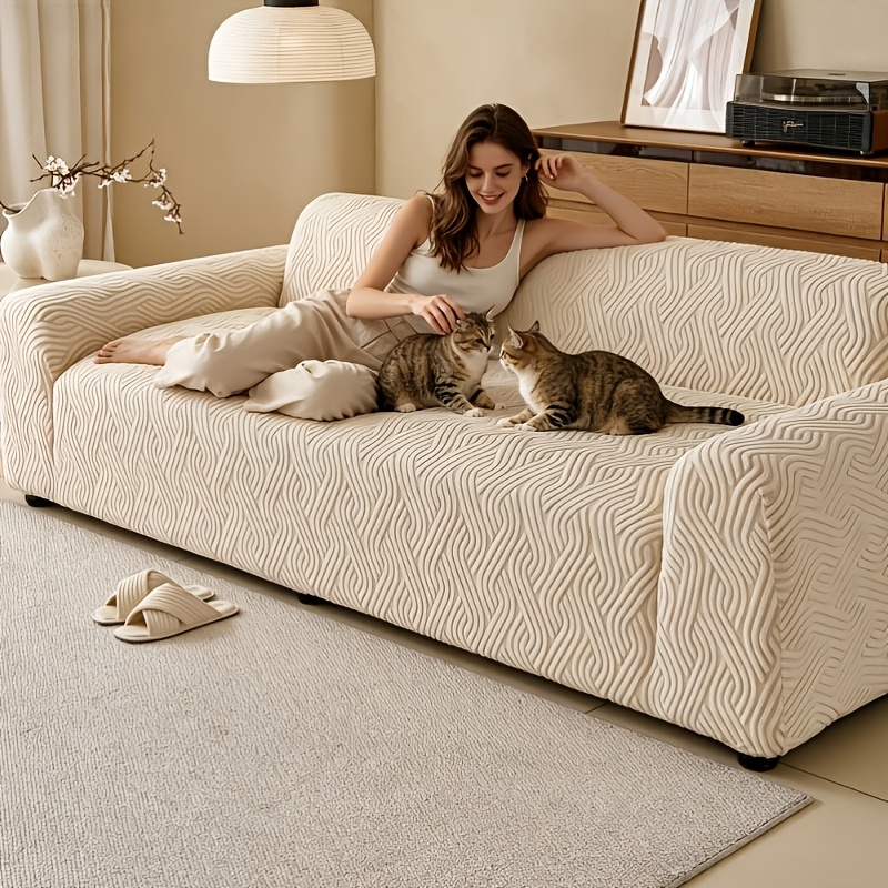 TEMU 1pc Of Thickened Jacquard Knitted Sofa Cover, Made Of, Featuring Decorative Style, Suitable For , A Room Sofa Protector. Ideal For Households