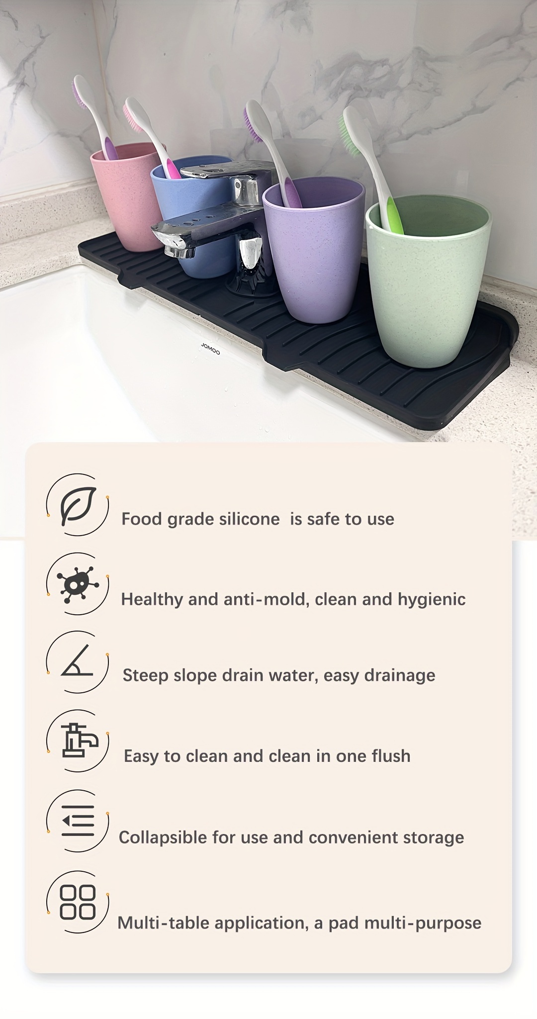 silicone faucet drain pad for kitchen sink 1pc anti splash water catcher mat non slip countertop protector soap cup rest flexible silicone sink faucet drying mat details 13