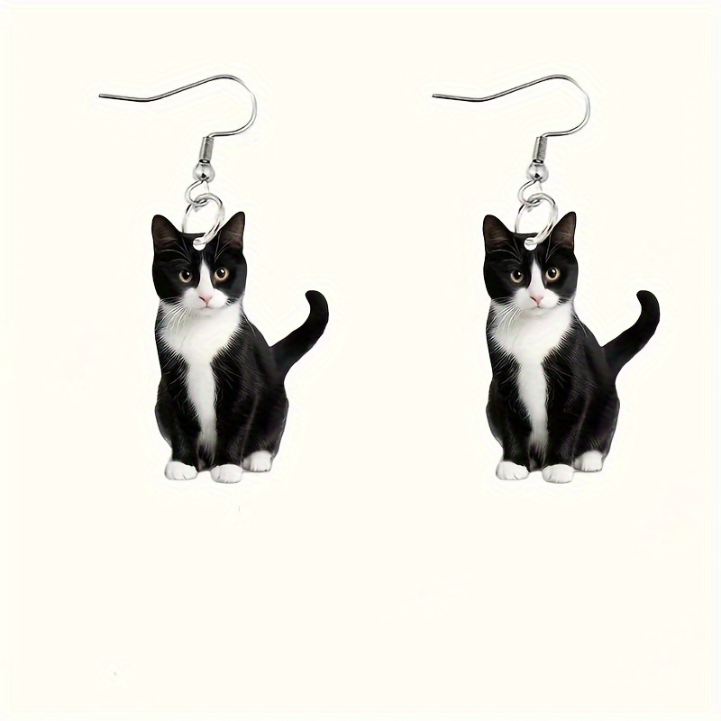 

Vintage Cute Black And White Cat Drop & Dangle Earrings, Acrylic Cartoon Style, Alloy Ear Needles, Non-plated, Ideal For Daily Wear & Gift-giving, Perfect For Thanksgiving And All Seasons