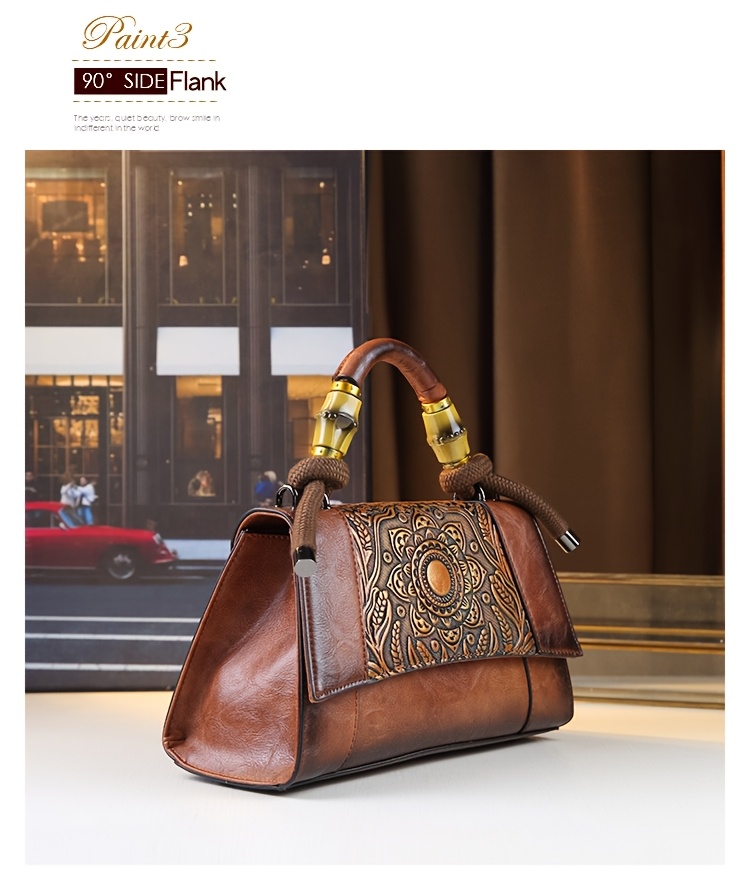 Red Vintage Sunflower Carved Bag with strap detached