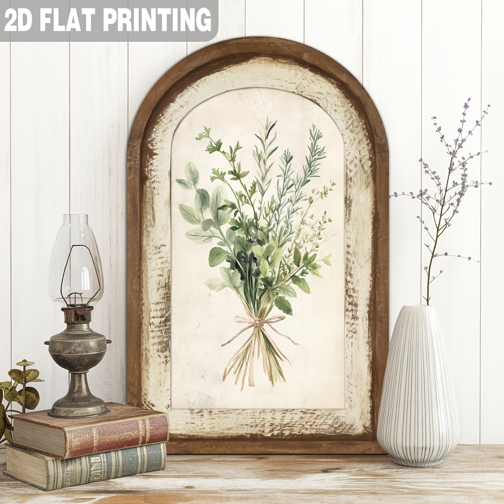TEMU Décoration murale plate 2D, 1 pièce, style rustique vintage, bouquet de plantes en bois , convient pour la décoration de cuisine, suspension